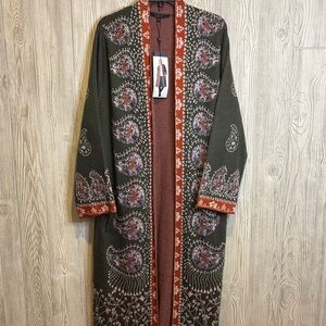 Max Sport Paisley Boho Duster Knit Cardigan Sweater Size XL - NWT
